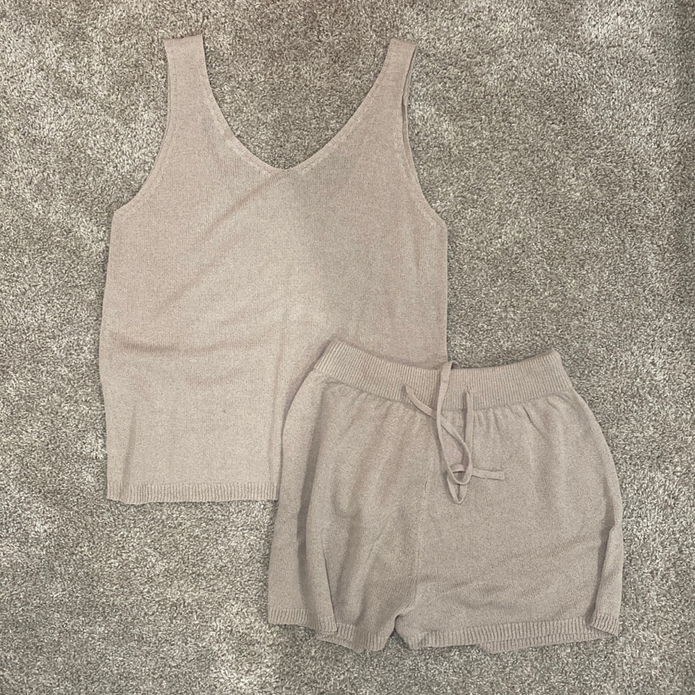 Matching Knit Tan Short Set